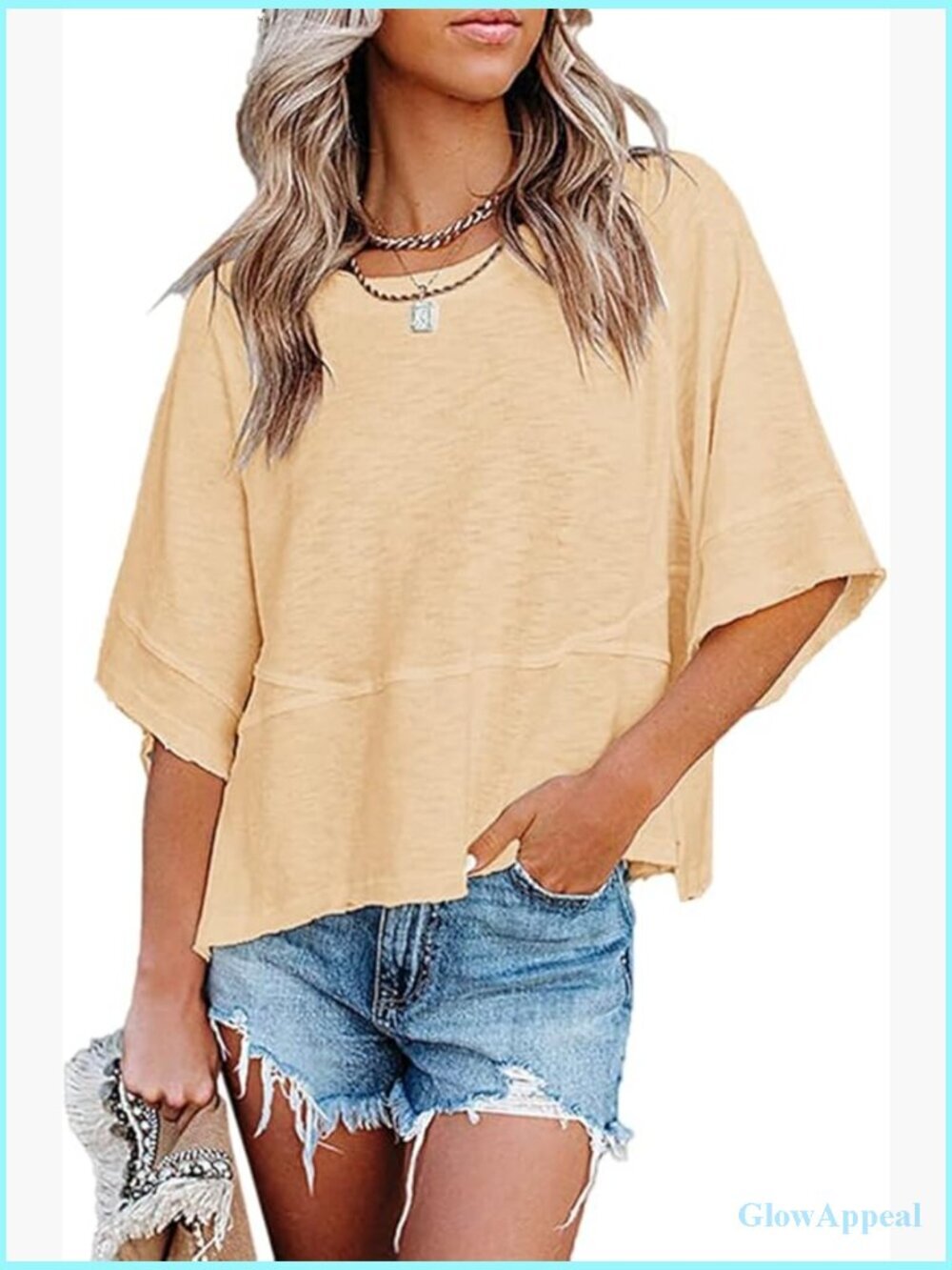 Cotton Blend Batwing Sleeve Loose Fit T-Shirt for Casual Summer Wear